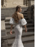 Strapless Ivory Lace Wedding Dress With Detachable Sleeves